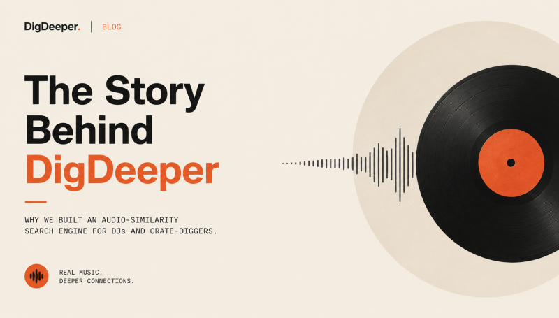 Minimalist illustration with a vinyl record and audio waveform for the blog post "The Story Behind DigDeeper".